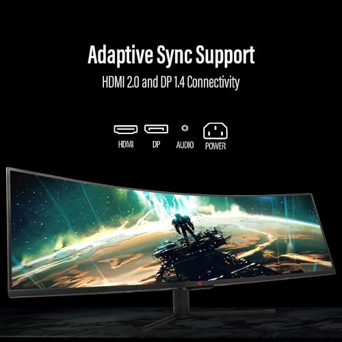 Curved gaming monitor with adaptive sync support and HDMI, DP connectivity.