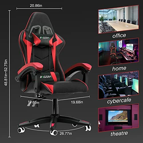 Red and black gaming chair with ergonomic design, suitable for office, home, cybercafe, and theatre.