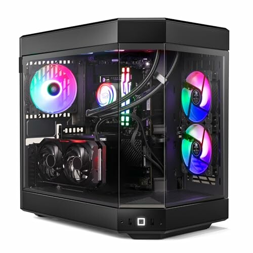 Gaming PC case with RGB lighting and glass panels